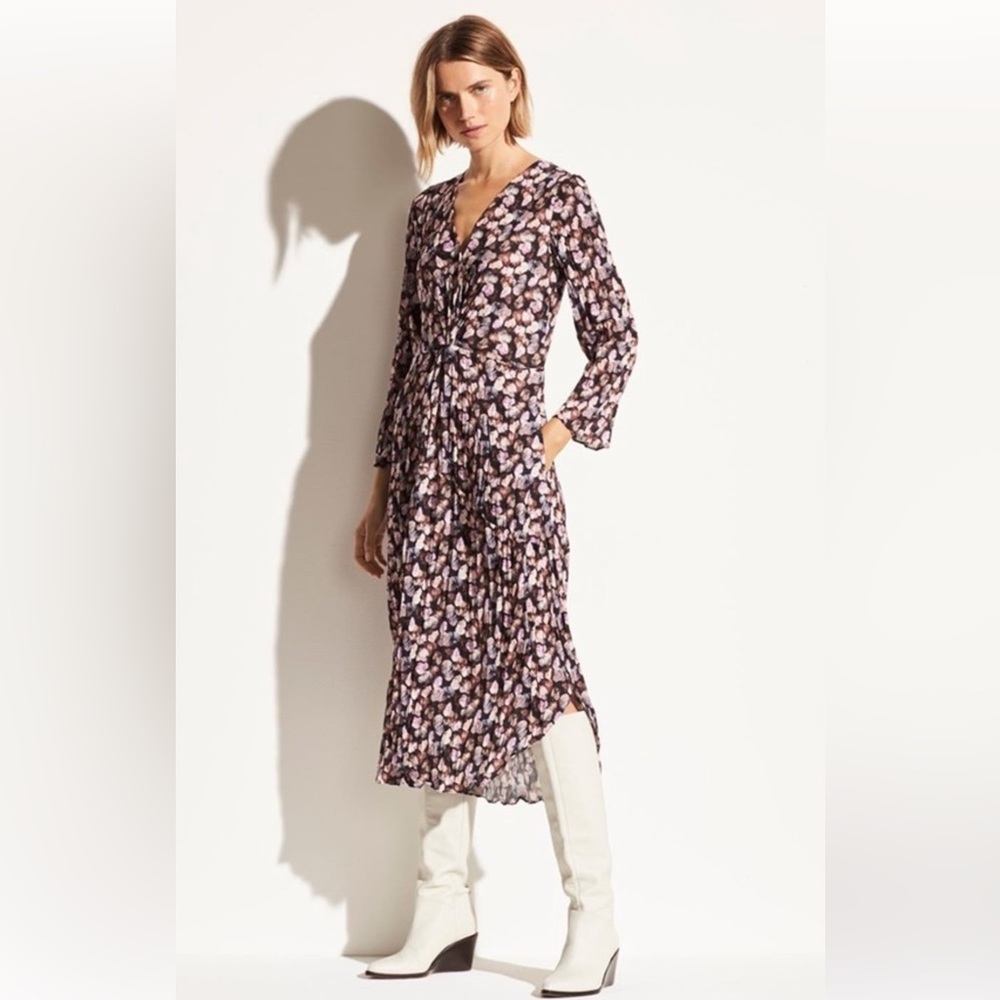 Vince Micro Painted Floral Twist Drape Dress